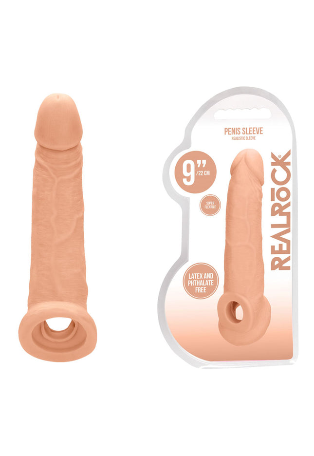 REALROCK 9'' Realistic Penis Extender with Rings - Flesh 22.9 cm Penis Extension Sleeve