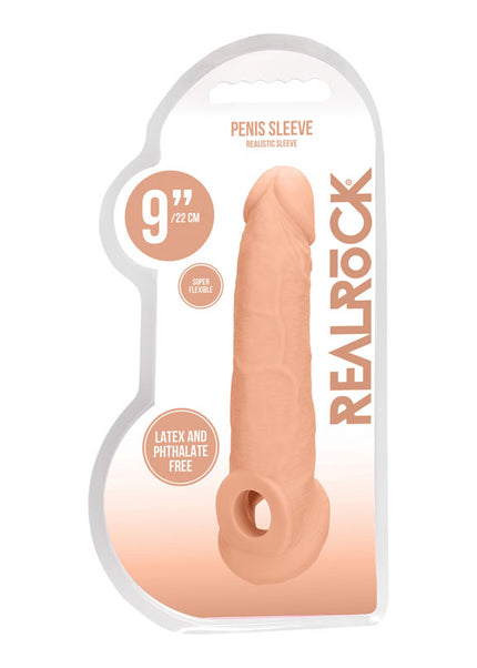 REALROCK 9'' Realistic Penis Extender with Rings - Flesh 22.9 cm Penis Extension Sleeve