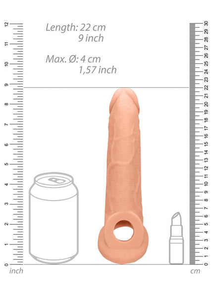 REALROCK 9'' Realistic Penis Extender with Rings - Flesh 22.9 cm Penis Extension Sleeve