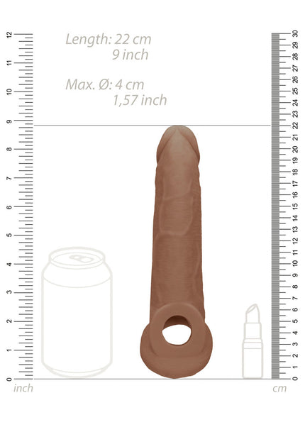 REALROCK 9'' Realistic Penis Extender with Rings - Tan - Tan 22.9 cm Penis Extension Sleeve