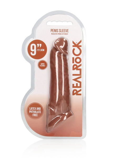 REALROCK 9'' Realistic Penis Extender with Rings - Tan - Tan 22.9 cm Penis Extension Sleeve