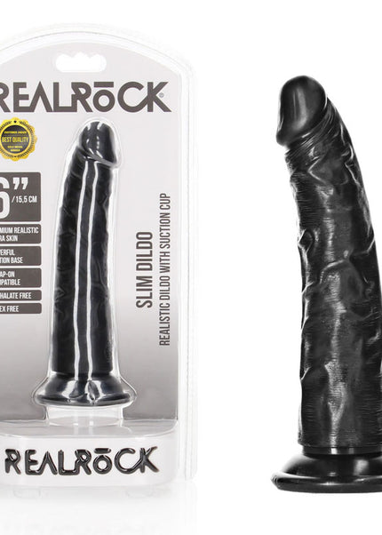 REALROCK Realistic Slim Dildo without Balls - 15.5 cm - Black 15.5 cm (6'') Dong
