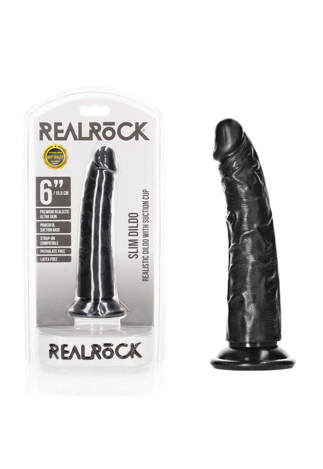 REALROCK Realistic Slim Dildo without Balls - 15.5 cm - Black 15.5 cm (6'') Dong