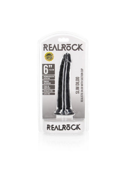 REALROCK Realistic Slim Dildo without Balls - 15.5 cm - Black 15.5 cm (6'') Dong