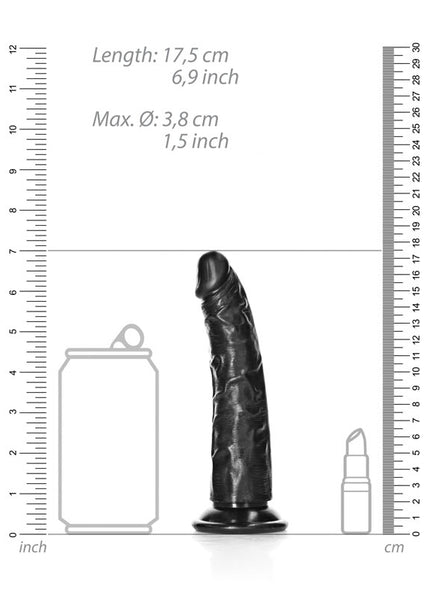 REALROCK Realistic Slim Dildo without Balls - 15.5 cm - Black 15.5 cm (6'') Dong