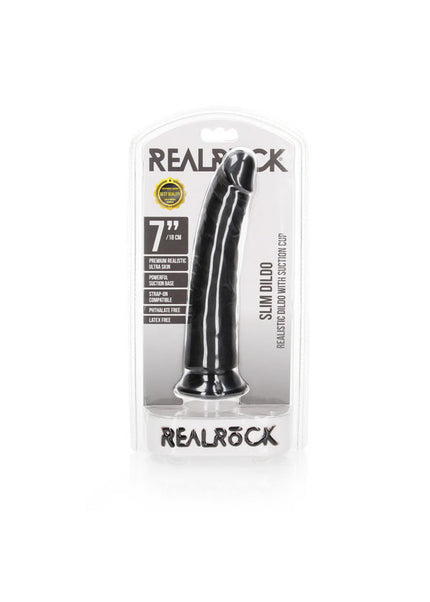 REALROCK Realistic Slim Dildo with Suction Cup - 18cm - Black 18 cm (7'') Dong
