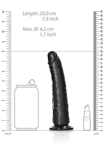 REALROCK Realistic Slim Dildo with Suction Cup - 18cm - Black 18 cm (7'') Dong