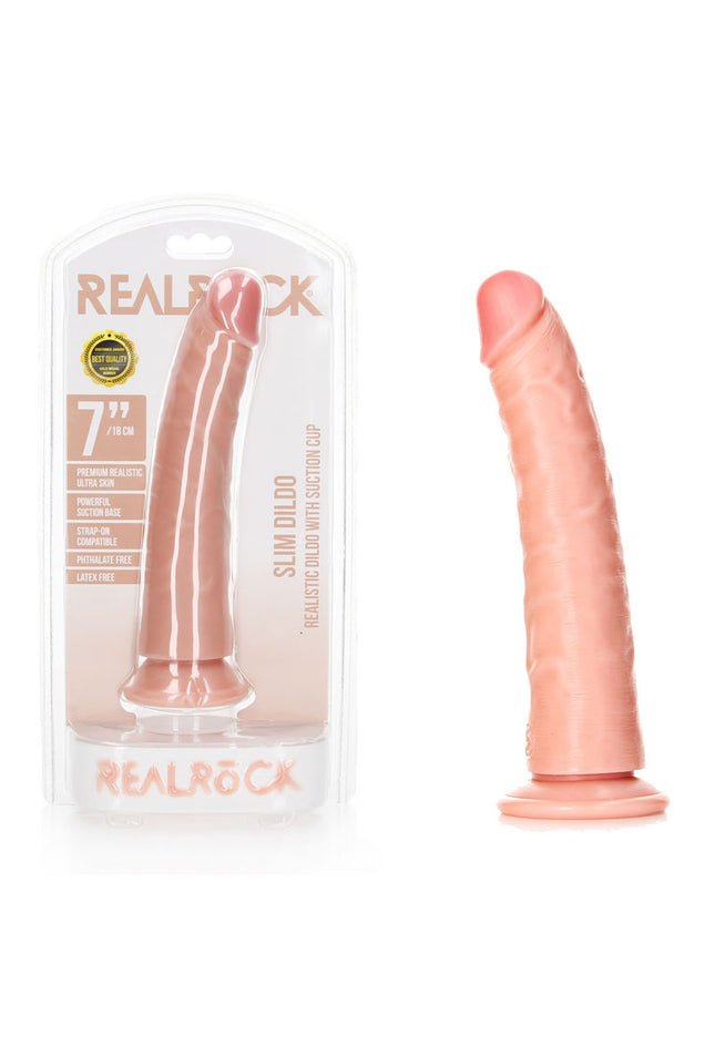REALROCK Realistic Slim Dildo with Suction Cup - 18cm - Flesh 18 cm (7'') Dong