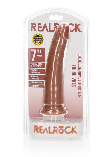 REALROCK Realistic Slim Dildo with Suction Cup - 18cm - Tan 18 cm (7'') Dong