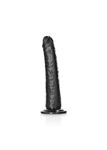 REALROCK Realistic Slim Dildo with Suction Cup - 20.5cm - Black 20.5 cm (8'') Dong