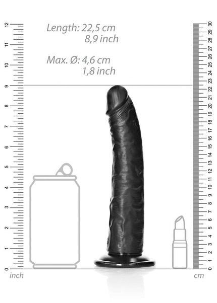 REALROCK Realistic Slim Dildo with Suction Cup - 20.5cm - Black 20.5 cm (8'') Dong