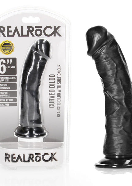 REALROCK Realistic Regular Curved Dildo with Suction Cup - 15.5 cm - Black 15.5 cm (6'') Dong