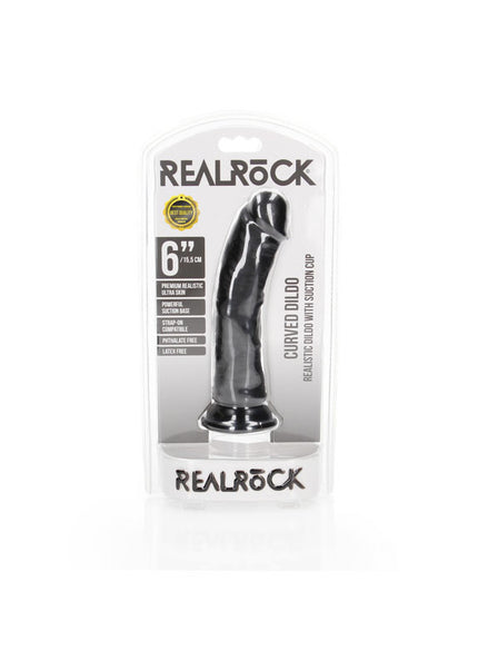 REALROCK Realistic Regular Curved Dildo with Suction Cup - 15.5 cm - Black 15.5 cm (6'') Dong