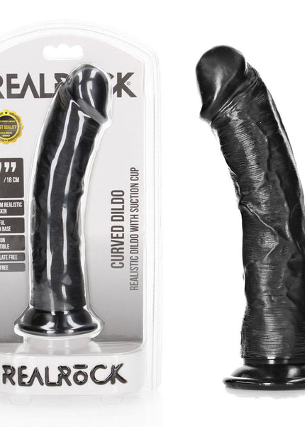 REALROCK Realistic Regular Curved Dildo with Suction Cup - 18 cm - Black 18 cm (7'') Dong