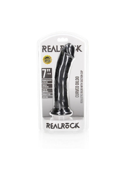 REALROCK Realistic Regular Curved Dildo with Suction Cup - 18 cm - Black 18 cm (7'') Dong