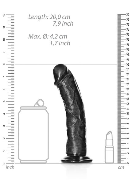 REALROCK Realistic Regular Curved Dildo with Suction Cup - 18 cm - Black 18 cm (7'') Dong