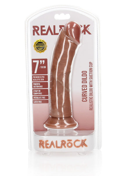 REALROCK Realistic Regular Curved Dildo with Suction Cup - 18 cm - Tan 18 cm (7'') Dong