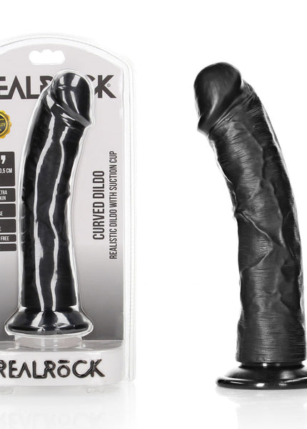 REALROCK Realistic Regular Curved Dildo with Suction Cup - 20 cm - Black 20 cm (8'') Dong
