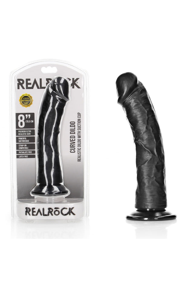 REALROCK Realistic Regular Curved Dildo with Suction Cup - 20 cm - Black 20 cm (8'') Dong