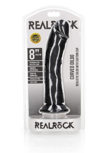REALROCK Realistic Regular Curved Dildo with Suction Cup - 20 cm - Black 20 cm (8'') Dong