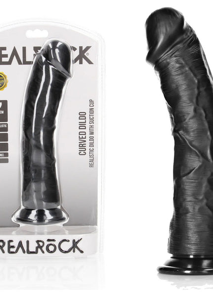 REALROCK Realistic Regular Curved Dildo with Suction Cup - 23 cm - Black 23 cm (9'') Dong