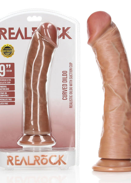 REALROCK Realistic Regular Curved Dildo with Suction Cup - 23 cm - Tan 23 cm (9'') Dong