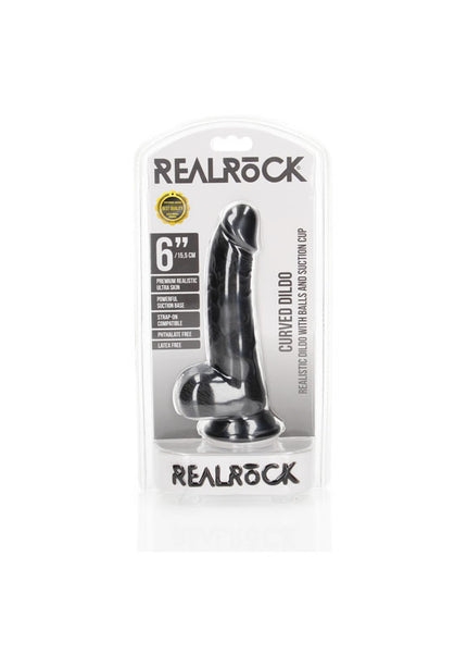REALROCK Realistic Regular Curved Dong with Balls - 15.5 cm - Black 15.5 cm (6'') Dong