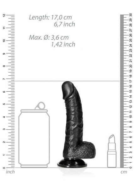 REALROCK Realistic Regular Curved Dong with Balls - 15.5 cm - Black 15.5 cm (6'') Dong