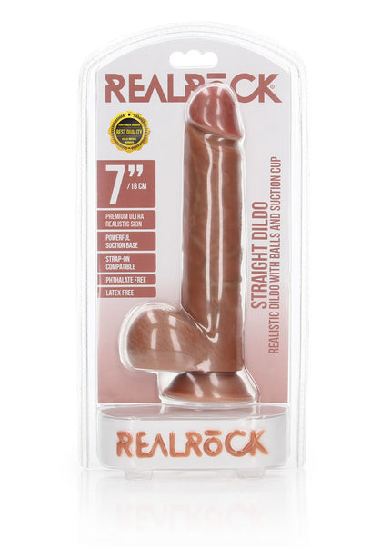 REALROCK Straight Realistic Dildo with Balls - 18 cm - Tan 18 cm (7'') Dong