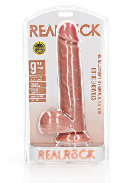 REALROCK Straight Realistic Dildo with Balls - 23 cm - Flesh 23 cm (9'') Dong