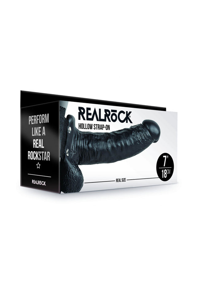 REALROCK Hollow Strapon with Balls - 18 cm Black - Black 18 cm Hollow Strap-On