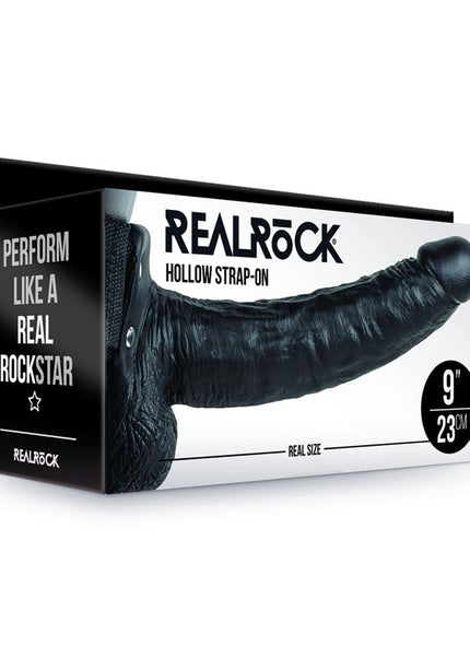 REALROCK Hollow Strapon with Balls - 23 cm Black - Black 23 cm Hollow Strap-On