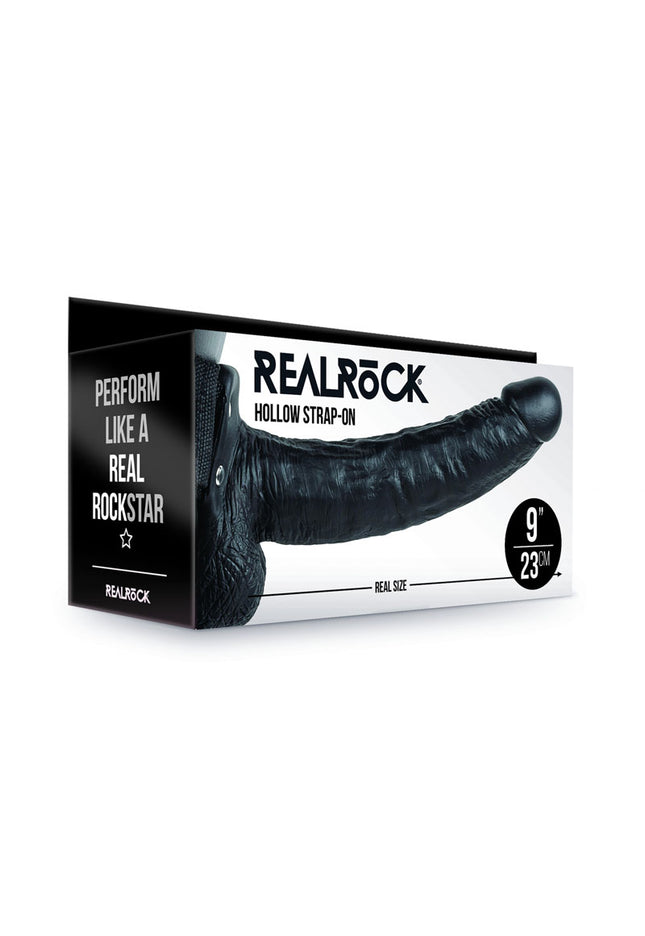 REALROCK Hollow Strapon with Balls - 23 cm Black - Black 23 cm Hollow Strap-On