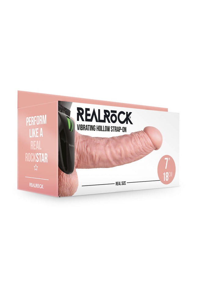 REALROCK Vibrating Hollow Strapon + Balls - 18cm Flesh - Flesh 18 cm Vibrating Hollow Strap-On