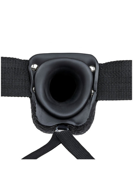 REALROCK Vibrating Hollow Strapon + Balls - 23cm Black - Black 23 cm Vibrating Hollow Strap-On