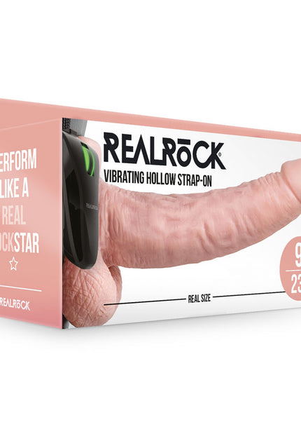 REALROCK Vibrating Hollow Strapon + Balls - 23cm Flesh - Flesh 23 cm Vibrating Hollow Strap-On