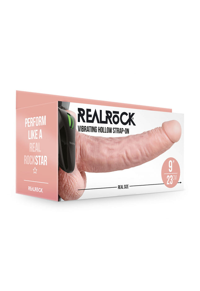 REALROCK Vibrating Hollow Strapon + Balls - 23cm Flesh - Flesh 23 cm Vibrating Hollow Strap-On