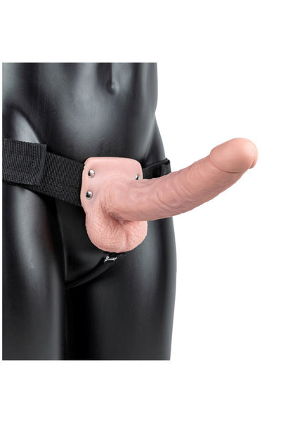 REALROCK Vibrating Hollow Strapon + Balls - 23cm Flesh - Flesh 23 cm Vibrating Hollow Strap-On