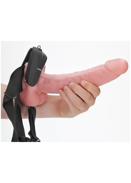 REALROCK Vibrating Hollow Strapon + Balls - 23cm Flesh - Flesh 23 cm Vibrating Hollow Strap-On