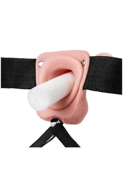 REALROCK Vibrating Hollow Strapon + Balls - 23cm Flesh - Flesh 23 cm Vibrating Hollow Strap-On