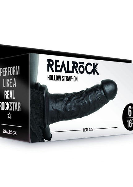 REALROCK Hollow Strap-on - 15.5 cm Black - Black 15.5 cm Hollow Strap-On
