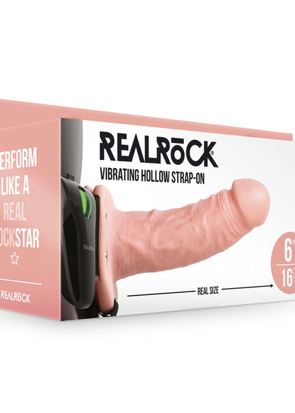 REALROCK Vibrating Hollow Strap-on - 15.5 cm Flesh - Flesh 15.5 cm Vibrating Hollow Strap-On