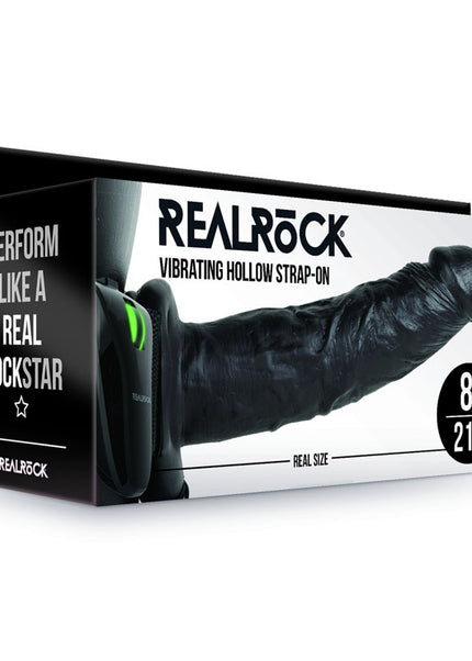 REALROCK Vibrating Hollow Strap-on - 20.5 cm Black - Black 20.5 cm Vibrating Hollow Strap-On