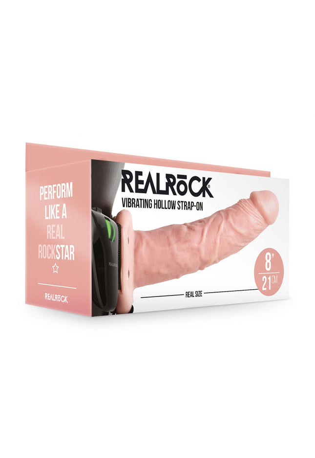 REALROCK Vibrating Hollow Strap-on - 20.5 cm Flesh - Flesh 20.5 cm Vibrating Hollow Strap-On