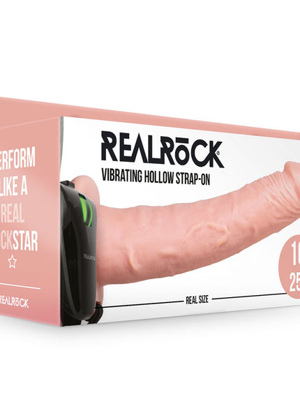 REALROCK Vibrating Hollow Strap-on - 24.5 cm Flesh - Flesh 24.5 cm Vibrating Hollow Strap-On