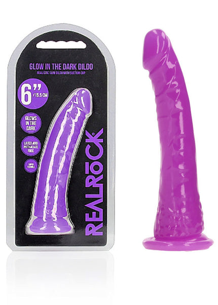 REALROCK 15.5 cm Slim Glow in the Dark Neon - Purple - Glow in Dark Purple 15.5 cm (6'') Dong