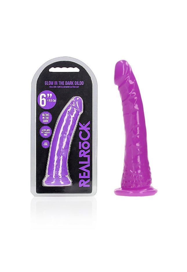 REALROCK 15.5 cm Slim Glow in the Dark Neon - Purple - Glow in Dark Purple 15.5 cm (6'') Dong