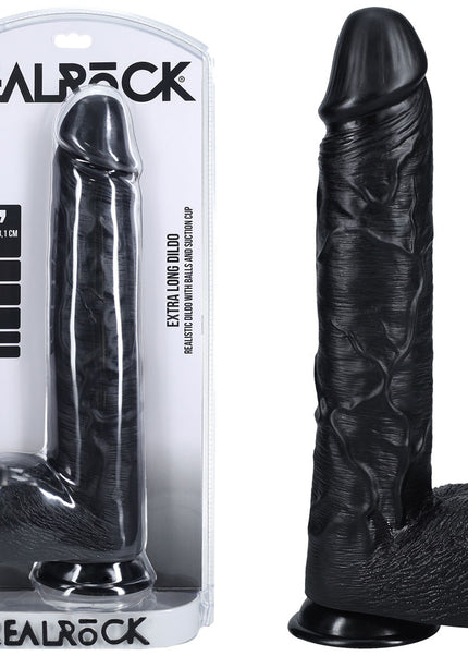 REALROCK 38cm Extra Long Dildo with Balls - Black - Black 38 cm (15'') Extra Long Dong