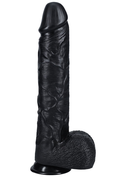 REALROCK 38cm Extra Long Dildo with Balls - Black - Black 38 cm (15'') Extra Long Dong