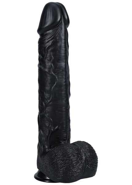 REALROCK 38cm Extra Long Dildo with Balls - Black - Black 38 cm (15'') Extra Long Dong